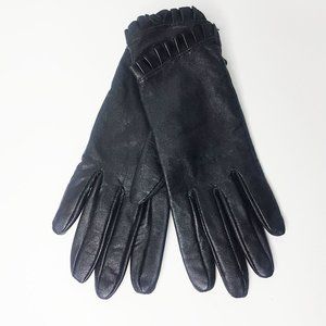 BCBG MaxAzria Ruffled Lambs Leather Gloves, Lambs Leather Driving Gloves